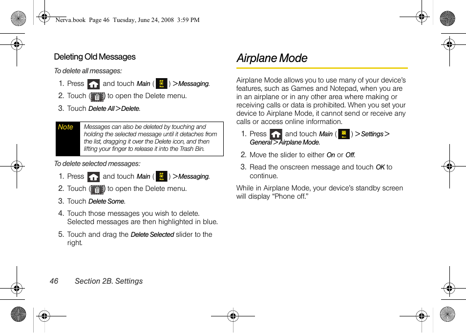 Airplane mode | Samsung SPH-M800ZKASPR User Manual | Page 58 / 242