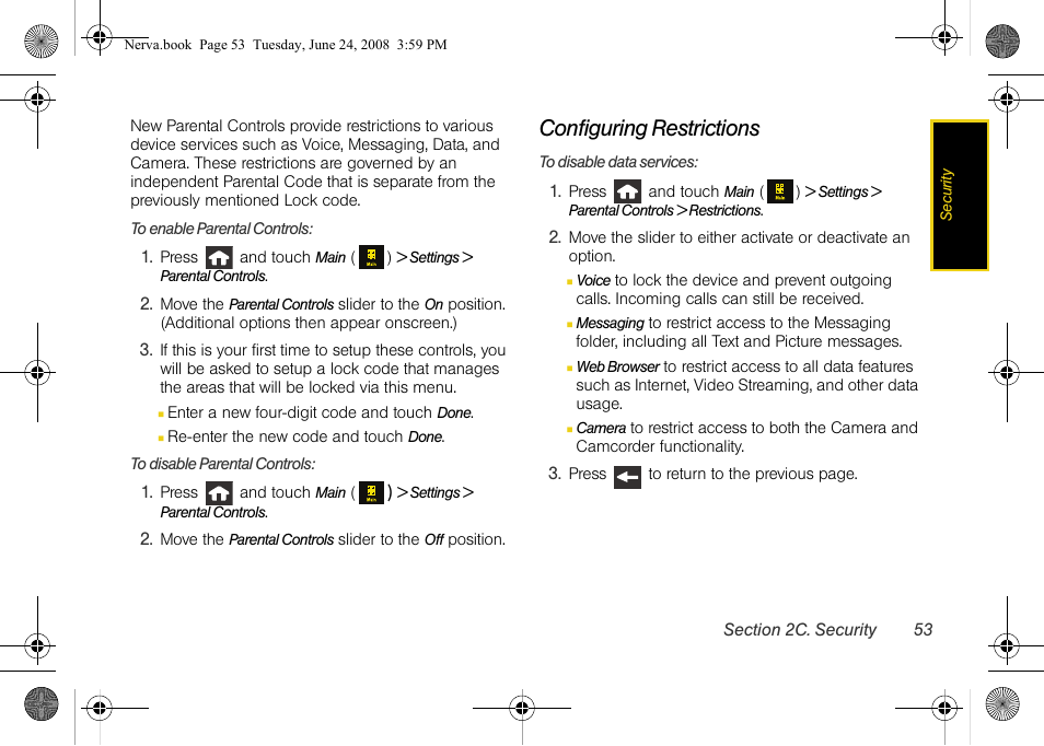 Configuring restrictions | Samsung SPH-M800ZKASPR User Manual | Page 65 / 242
