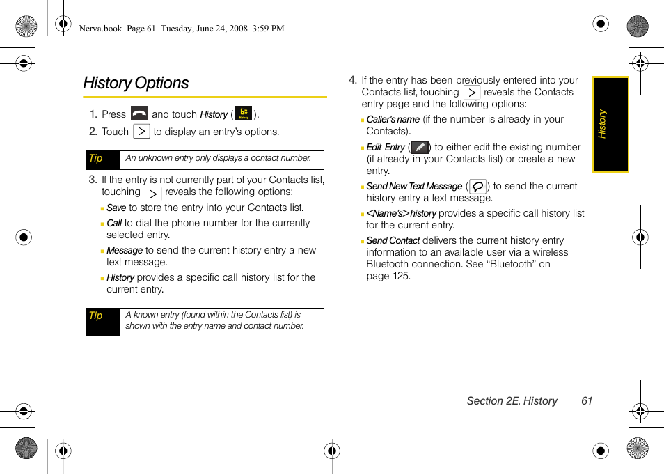History options | Samsung SPH-M800ZKASPR User Manual | Page 73 / 242
