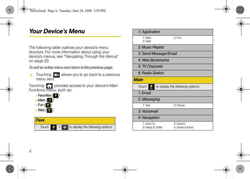 Your device’s menu | Samsung SPH-M800ZKASPR User Manual | Page 8 / 242