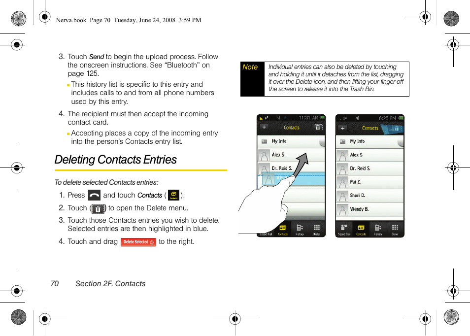 Deleting contacts entries | Samsung SPH-M800ZKASPR User Manual | Page 82 / 242