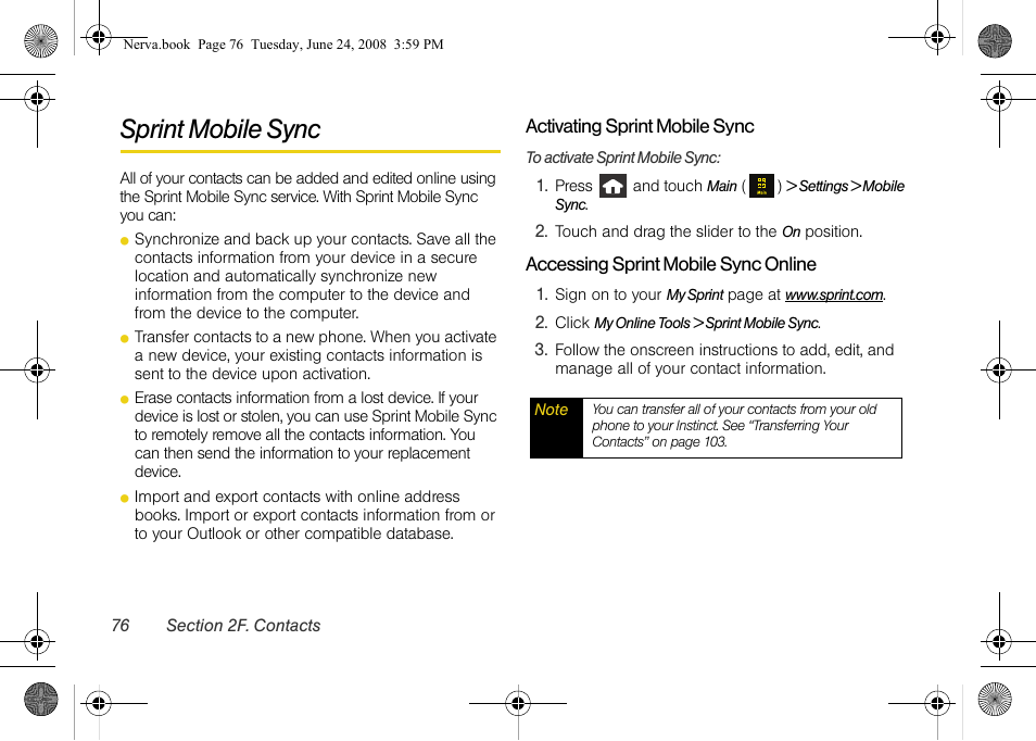 Sprint mobile sync | Samsung SPH-M800ZKASPR User Manual | Page 88 / 242