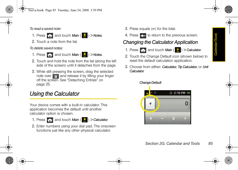 Using the calculator, Changing the calculator application | Samsung SPH-M800ZKASPR User Manual | Page 97 / 242