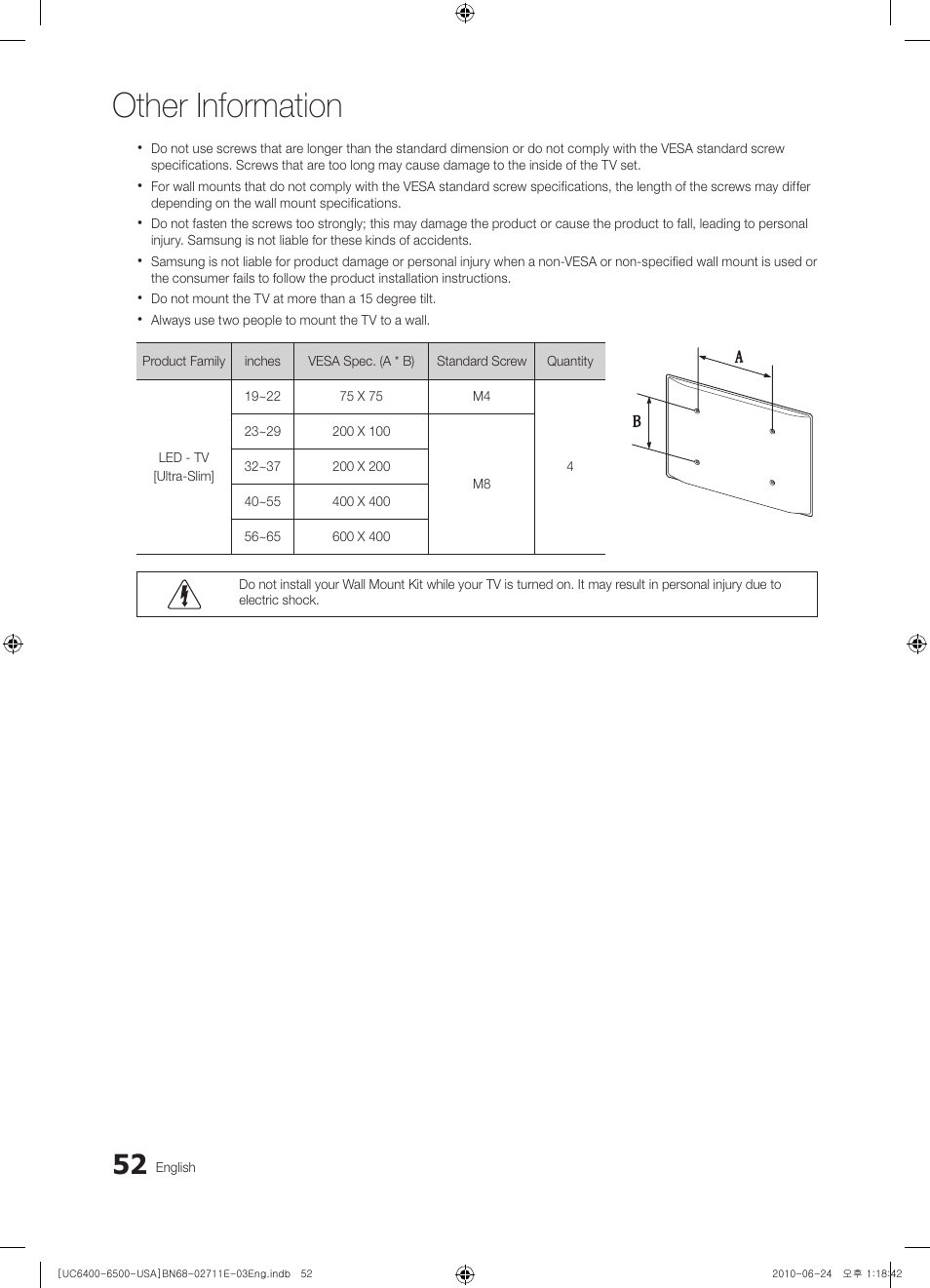 Other information | Samsung UN65C6500VFXZA User Manual | Page 52 / 62