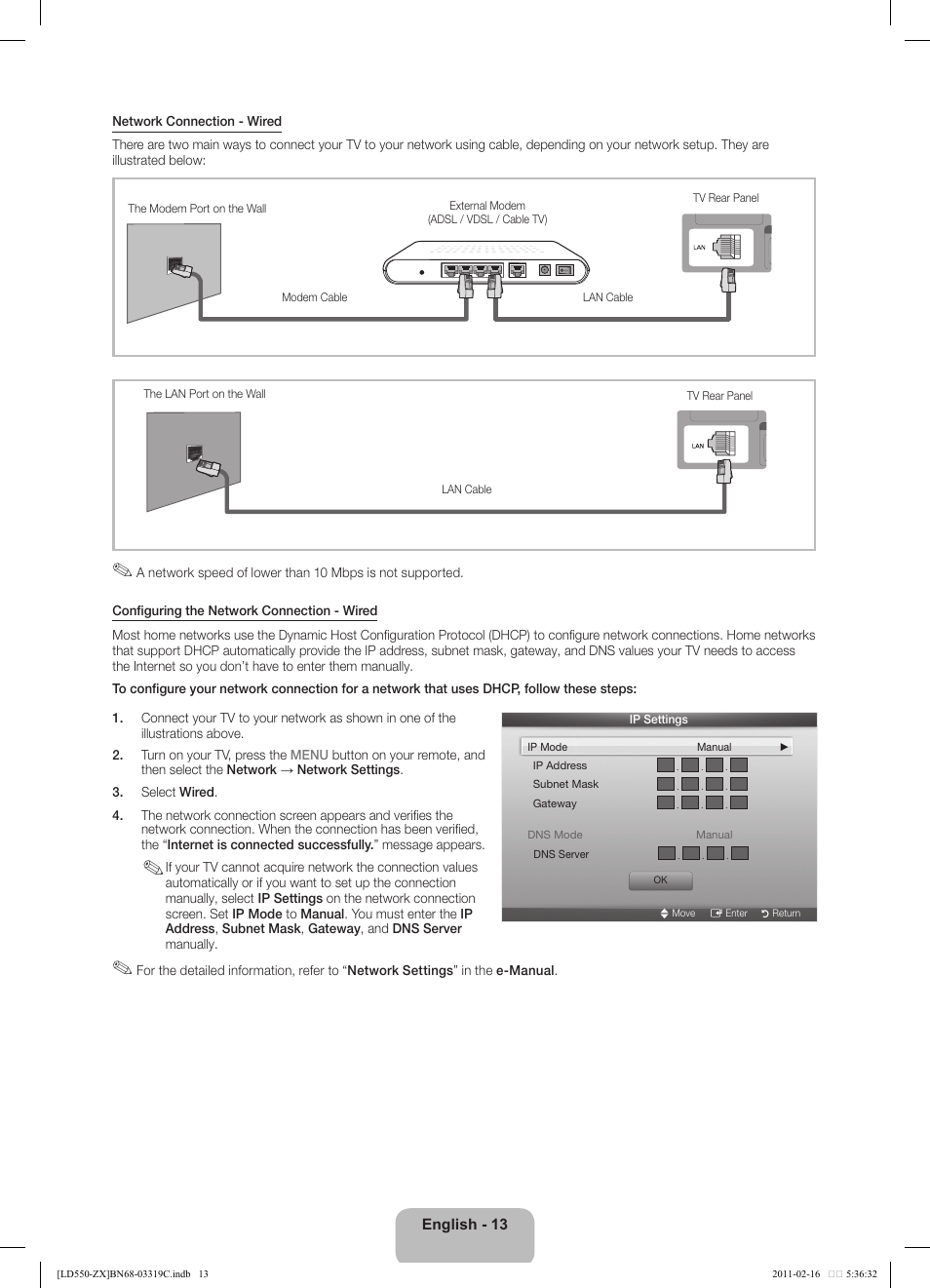 English - 13 | Samsung LN40D550K1FXZA User Manual | Page 13 / 37