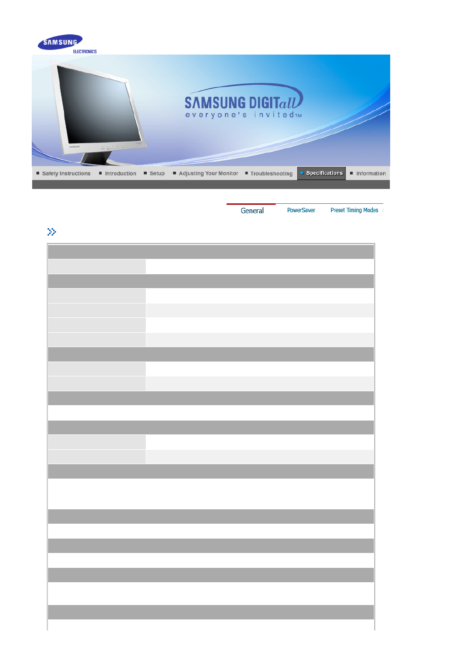 Specifications, Syncmaster 710t / 711t/ 701t | Samsung MJ15ASKB-DZS User Manual | Page 52 / 83