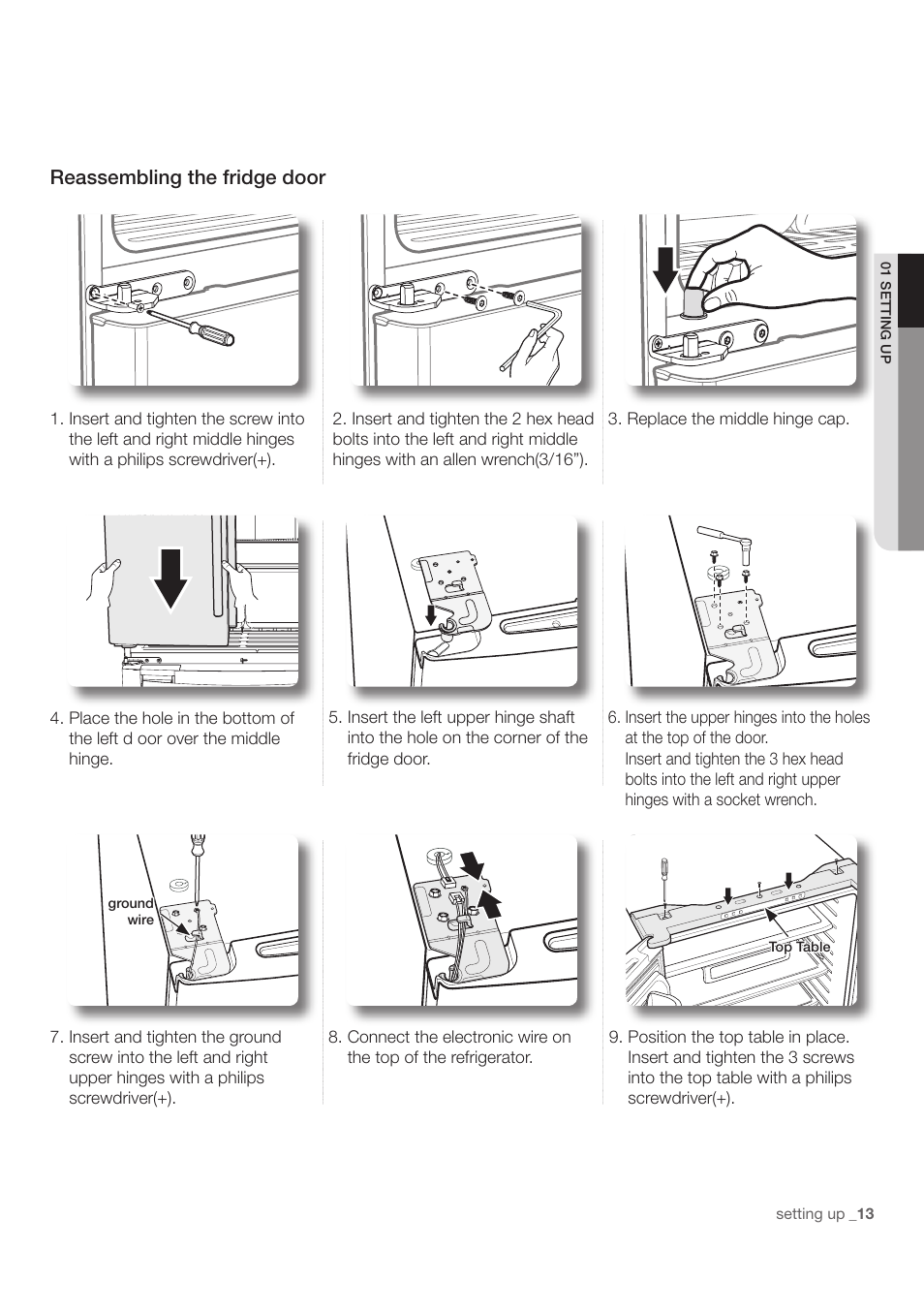 Reassembling the fridge door | Samsung RF197ACWP-XAA User Manual | Page 13 / 34