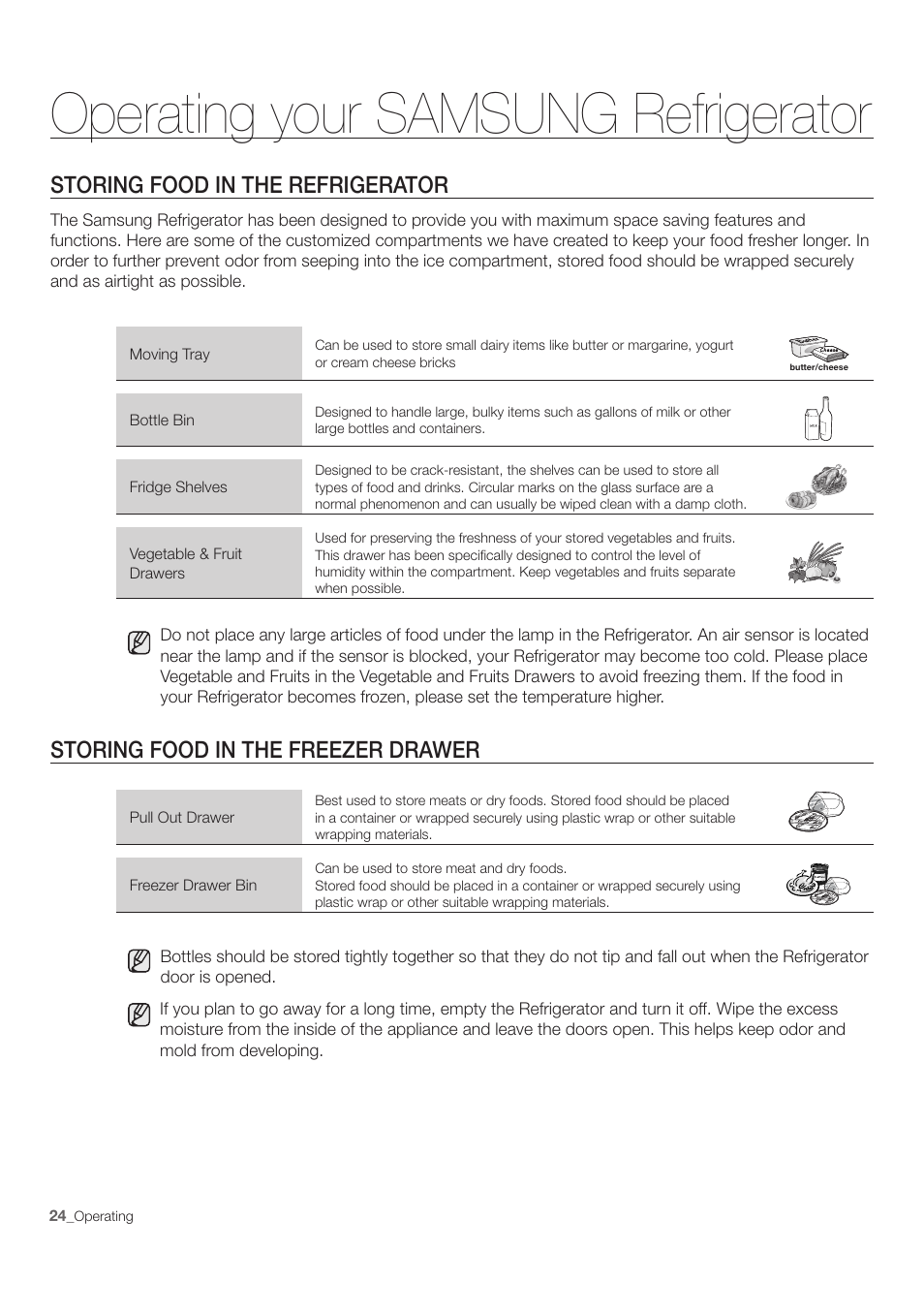 Operating your samsung refrigerator | Samsung RF197ACWP-XAA User Manual | Page 24 / 34