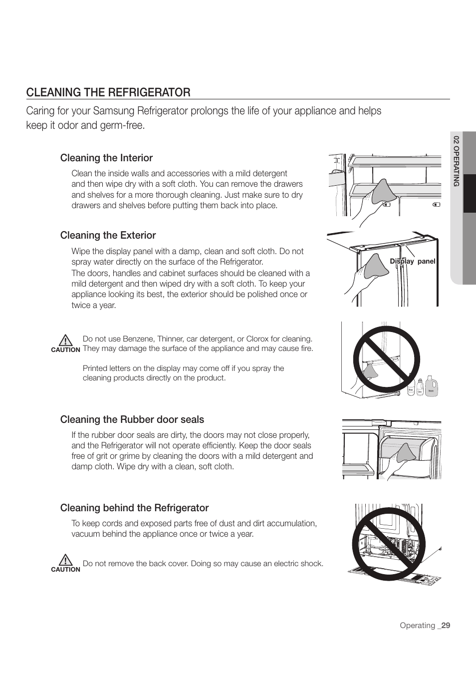 Cleaning the refrigerator | Samsung RF197ACWP-XAA User Manual | Page 29 / 34