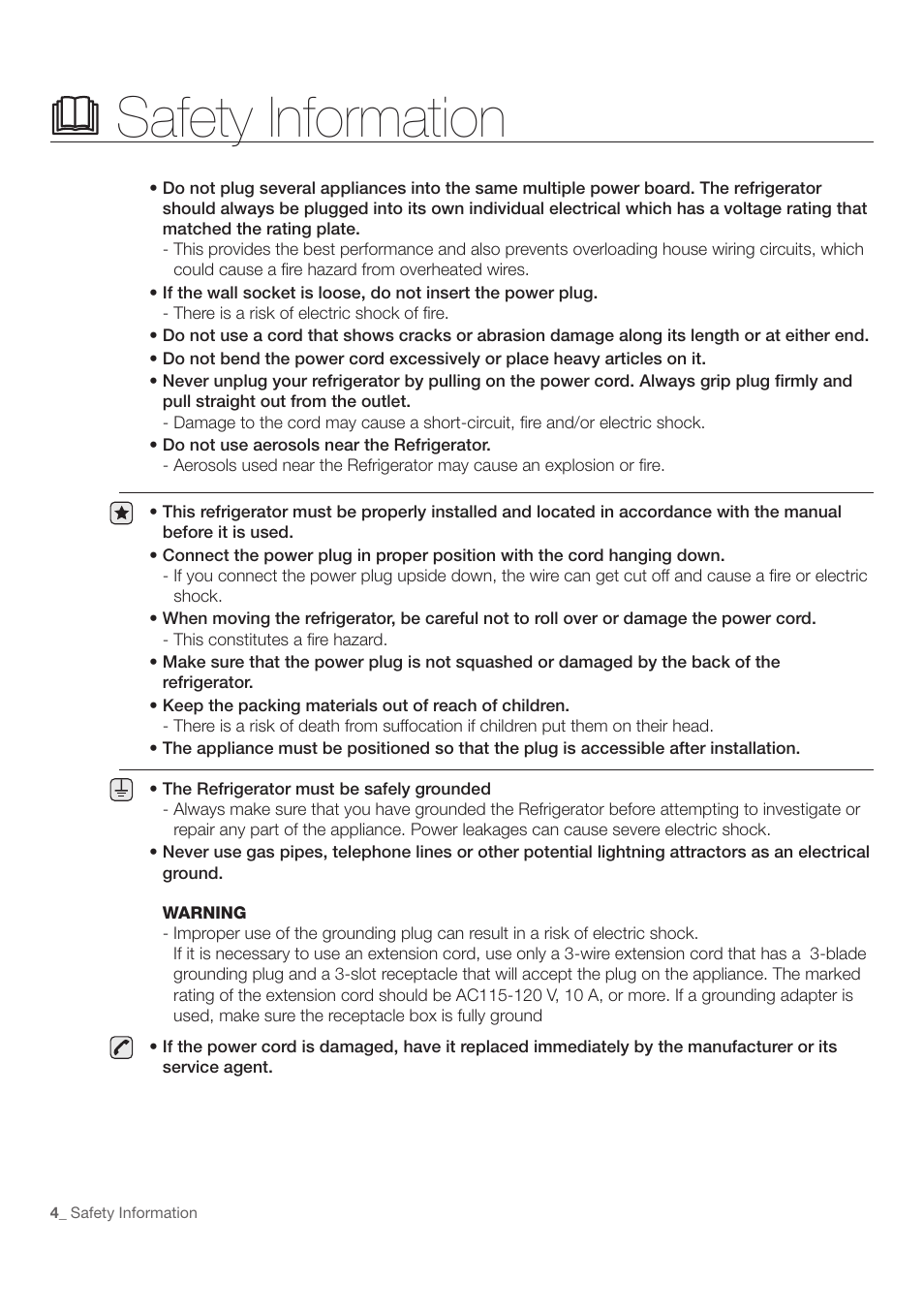 Safety information | Samsung RF197ACWP-XAA User Manual | Page 4 / 34