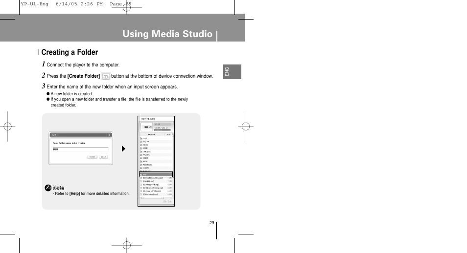 Creating a folder, Using media studio, Icreating a folder | Samsung YP-U1ZW-XAC User Manual | Page 29 / 56