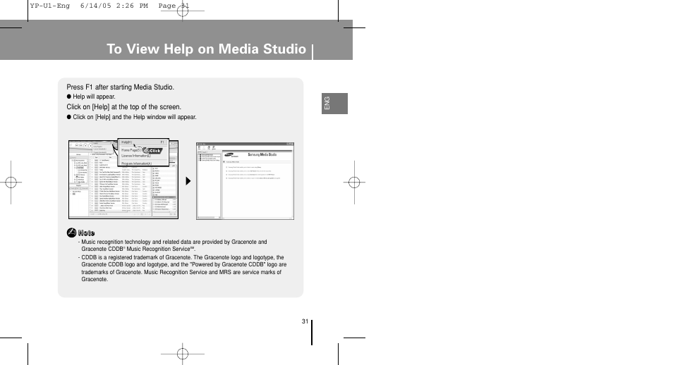 To view help on media studio | Samsung YP-U1ZW-XAC User Manual | Page 31 / 56