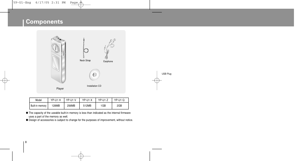 Components | Samsung YP-U1ZW-XAC User Manual | Page 8 / 56