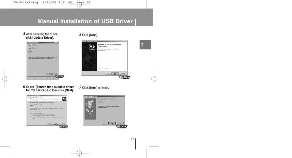 Manual installation of usb driver | Samsung YP-U1Z-XAP User Manual | Page 17 / 64