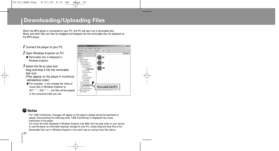 Downloading/uploading files | Samsung YP-U1Z-XAP User Manual | Page 20 / 64