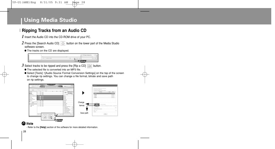 Using media studio, Iripping tracks from an audio cd | Samsung YP-U1Z-XAP User Manual | Page 28 / 64