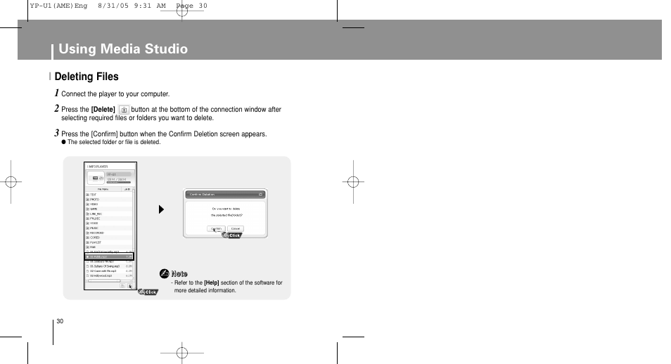 Using media studio, Ideleting files | Samsung YP-U1Z-XAP User Manual | Page 30 / 64