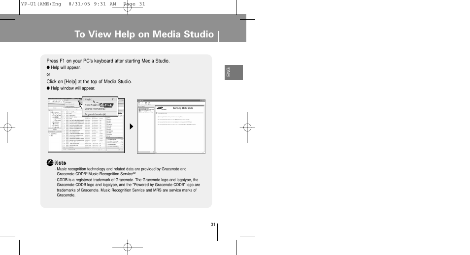 To view help on media studio | Samsung YP-U1Z-XAP User Manual | Page 31 / 64