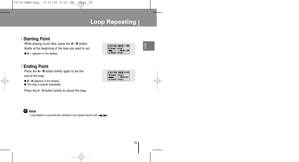 Loop repeating, Starting point, Ending point | Samsung YP-U1Z-XAP User Manual | Page 35 / 64