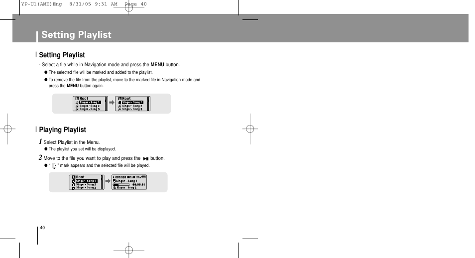 Setting playlist | Samsung YP-U1Z-XAP User Manual | Page 40 / 64