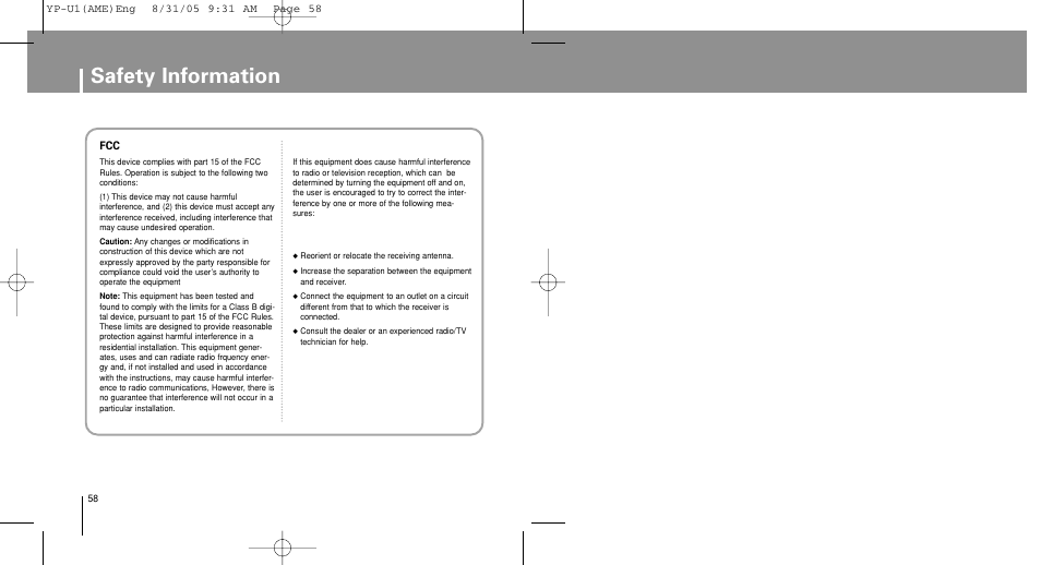 Safety information | Samsung YP-U1Z-XAP User Manual | Page 58 / 64