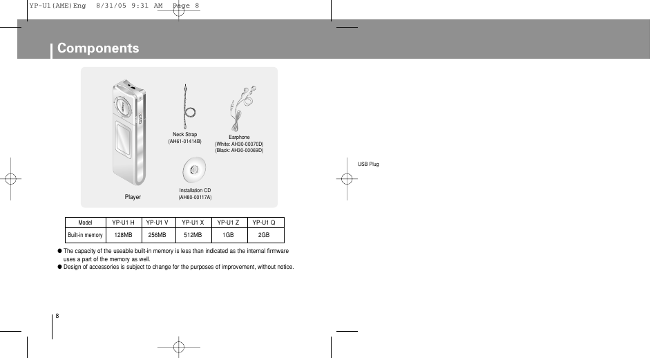 Components | Samsung YP-U1Z-XAP User Manual | Page 8 / 64
