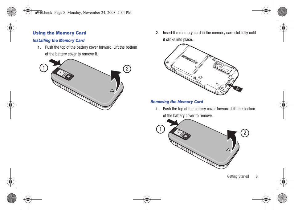 Using the memory card | Samsung SCH-U940DBAVZW User Manual | Page 11 / 156