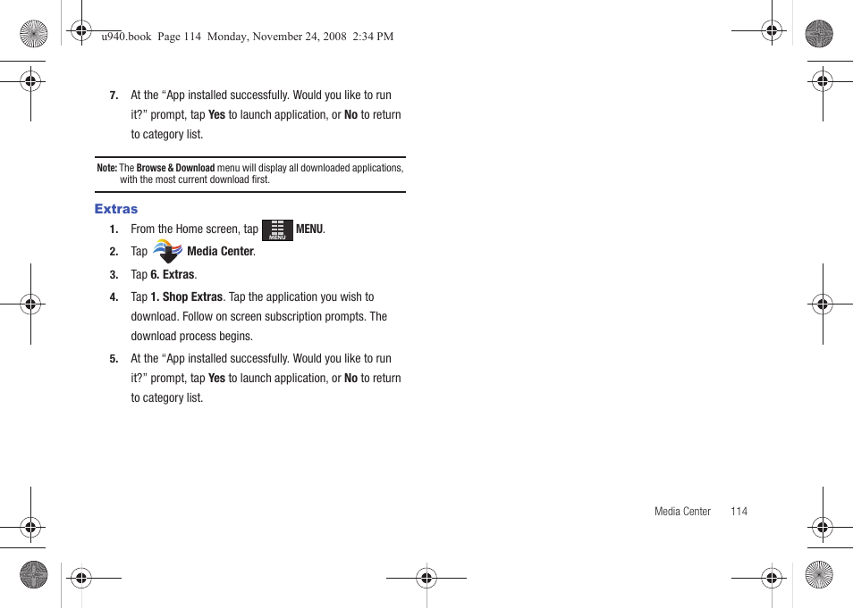 Extras | Samsung SCH-U940DBAVZW User Manual | Page 117 / 156