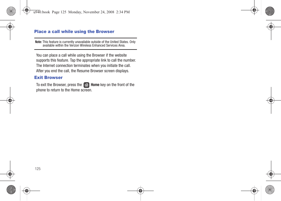 Place a call while using the browser, Exit browser, Place a call while using the browser exit browser | Samsung SCH-U940DBAVZW User Manual | Page 128 / 156