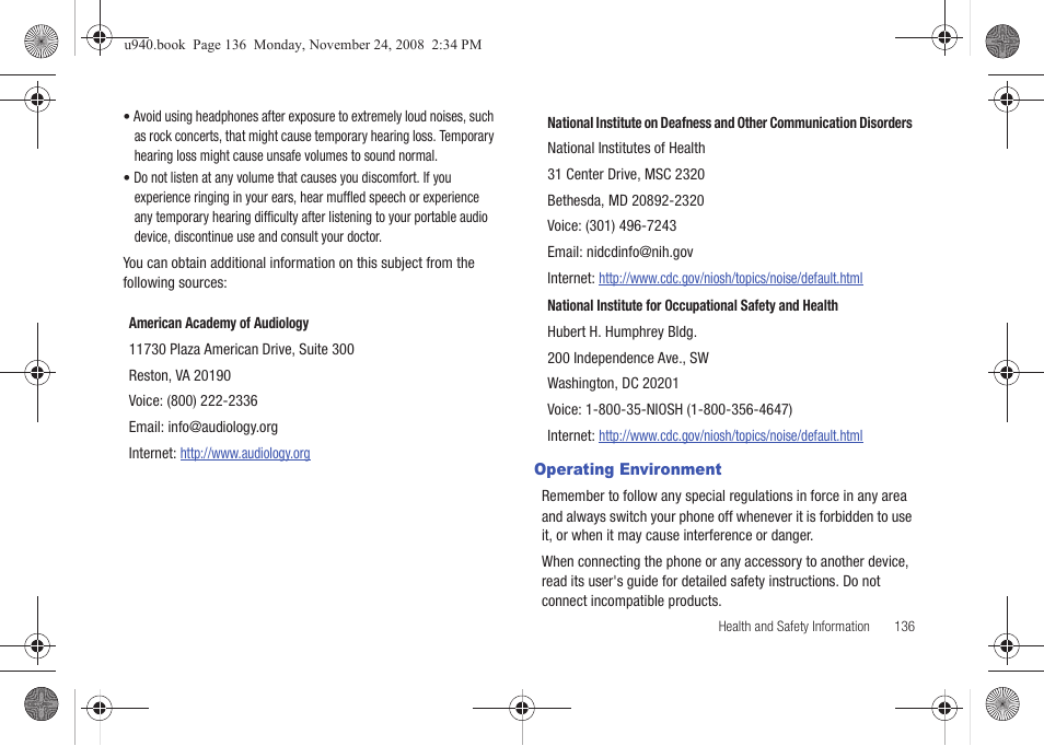 Operating environment | Samsung SCH-U940DBAVZW User Manual | Page 139 / 156