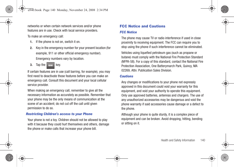 Fcc notice and cautions | Samsung SCH-U940DBAVZW User Manual | Page 143 / 156