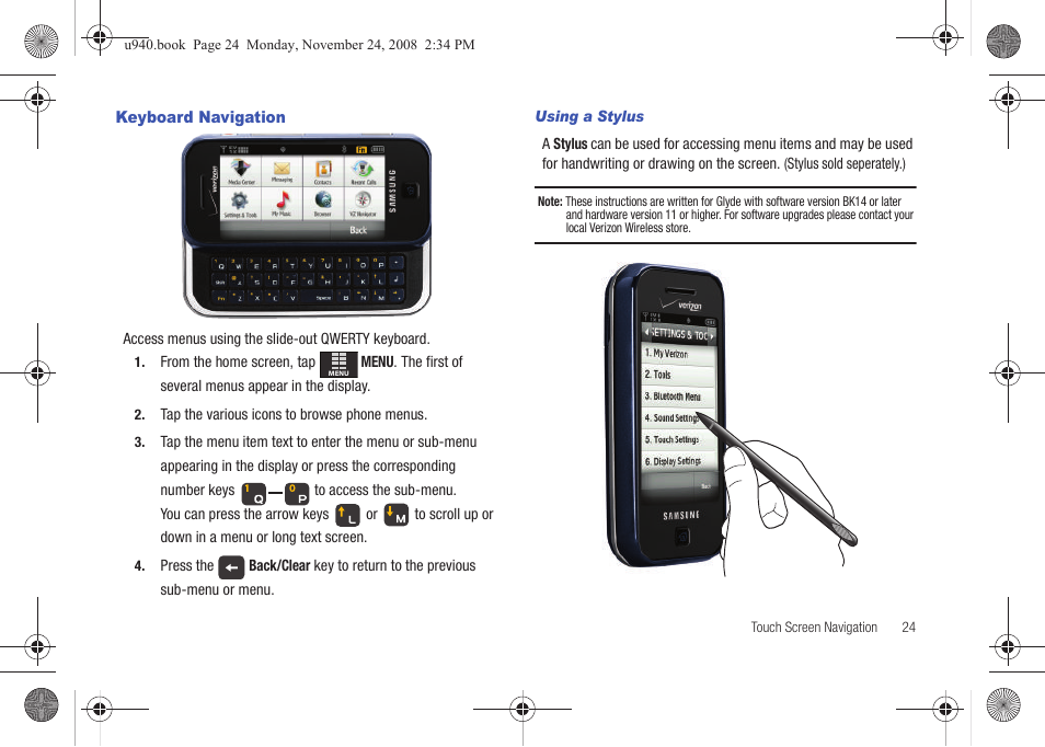 Keyboard navigation | Samsung SCH-U940DBAVZW User Manual | Page 27 / 156