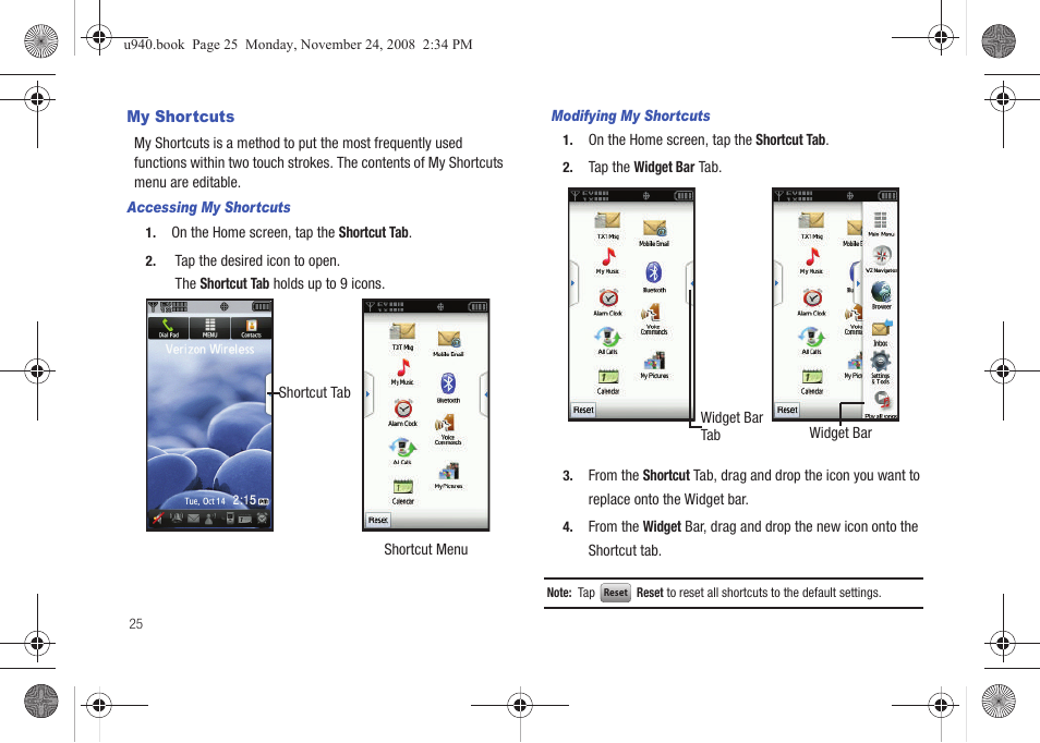 My shortcuts | Samsung SCH-U940DBAVZW User Manual | Page 28 / 156