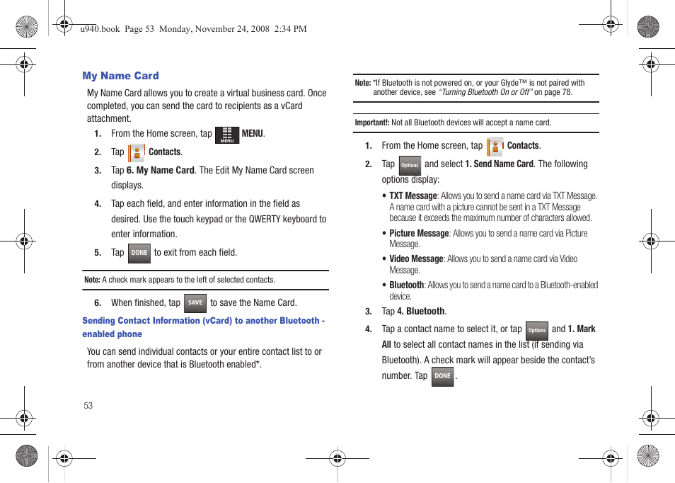 My name card | Samsung SCH-U940DBAVZW User Manual | Page 56 / 156