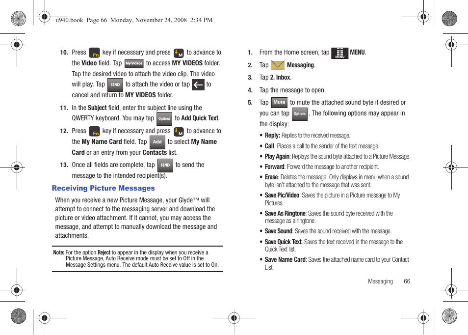 Receiving picture messages | Samsung SCH-U940DBAVZW User Manual | Page 69 / 156