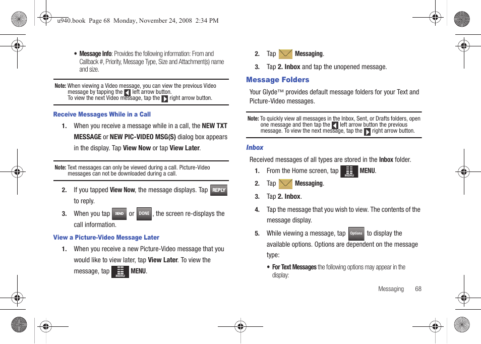 Message folders | Samsung SCH-U940DBAVZW User Manual | Page 71 / 156