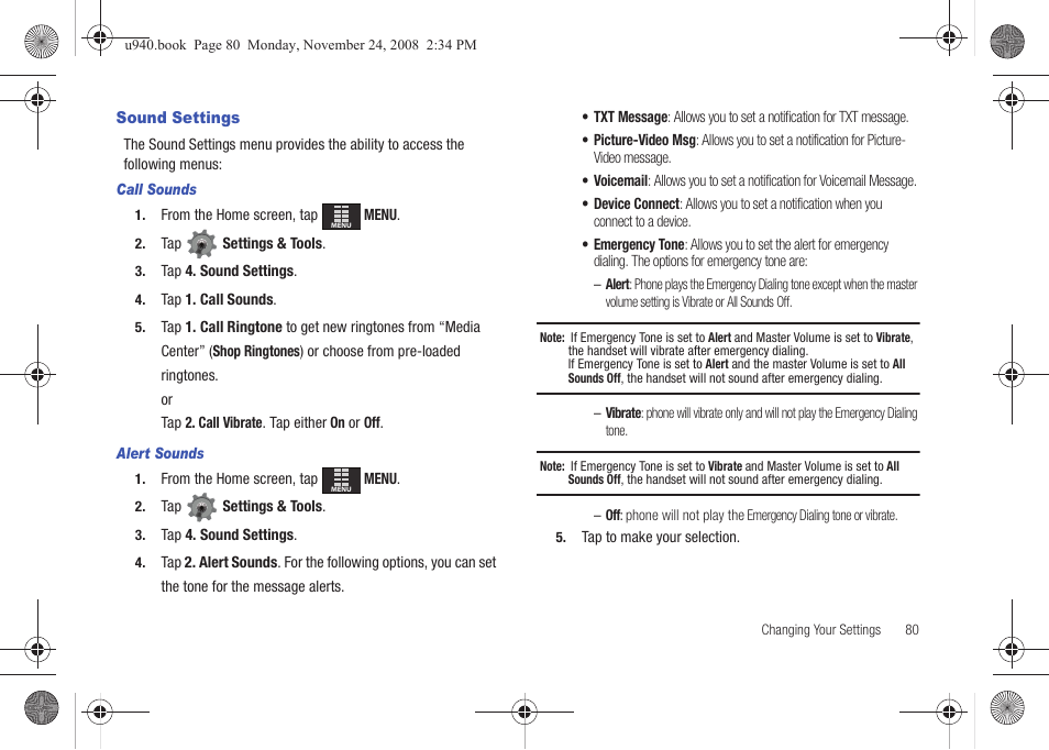 Sound settings | Samsung SCH-U940DBAVZW User Manual | Page 83 / 156