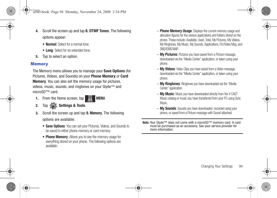 Memory | Samsung SCH-U940DBAVZW User Manual | Page 97 / 156
