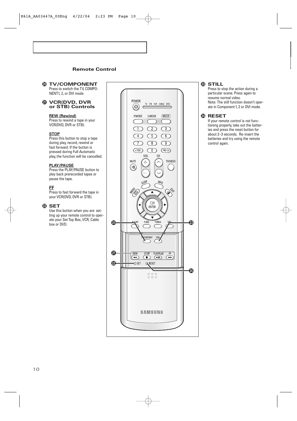 Samsung TXP2665WX-XAC User Manual | Page 10 / 68