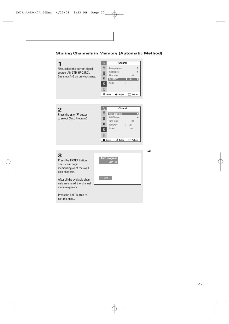 Samsung TXP2665WX-XAC User Manual | Page 27 / 68
