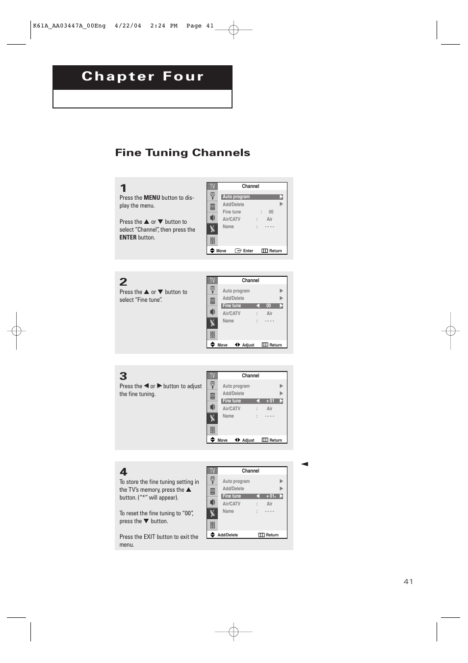 Fine tuning channels | Samsung TXP2665WX-XAC User Manual | Page 41 / 68