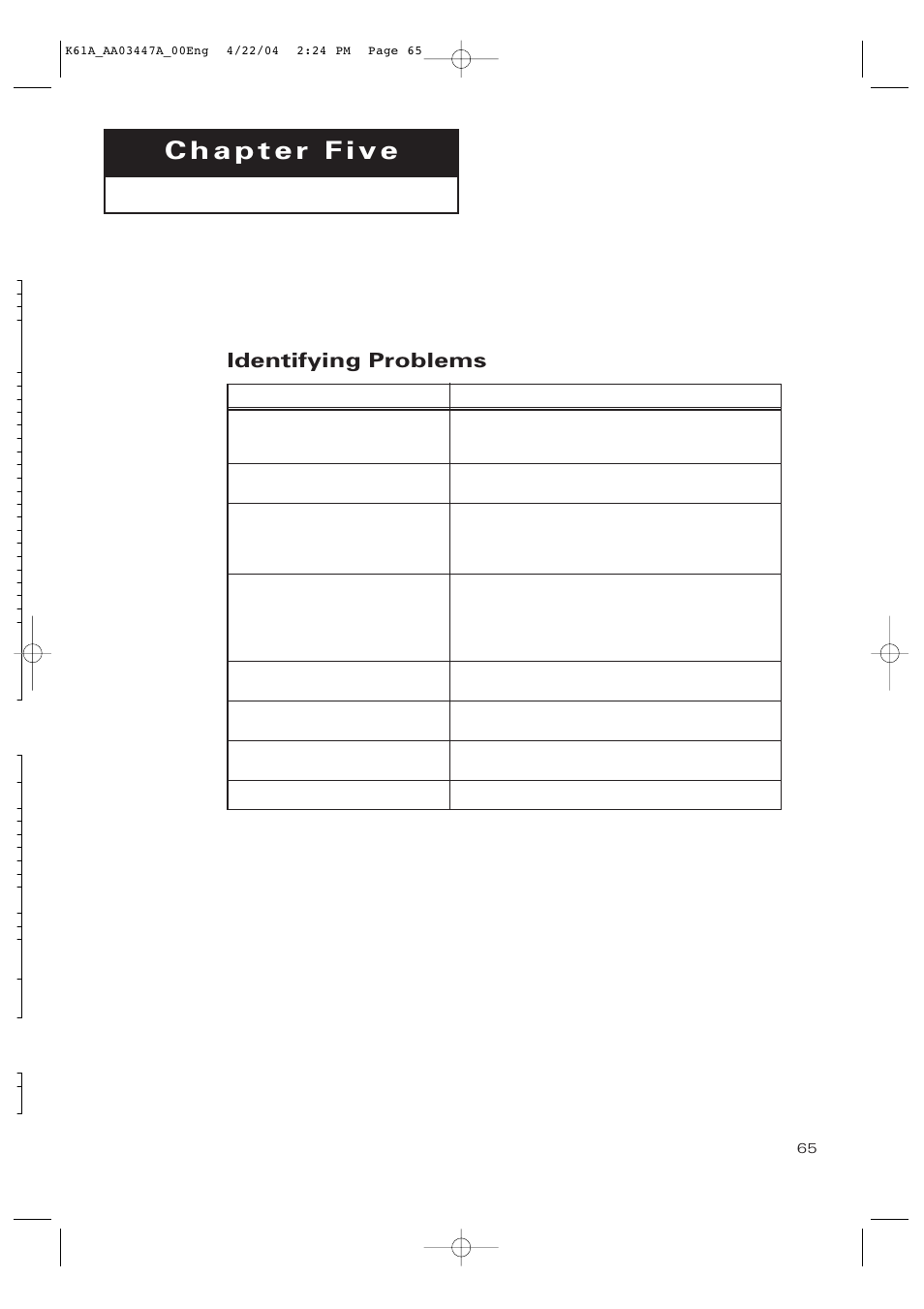 Identifying problems | Samsung TXP2665WX-XAC User Manual | Page 65 / 68