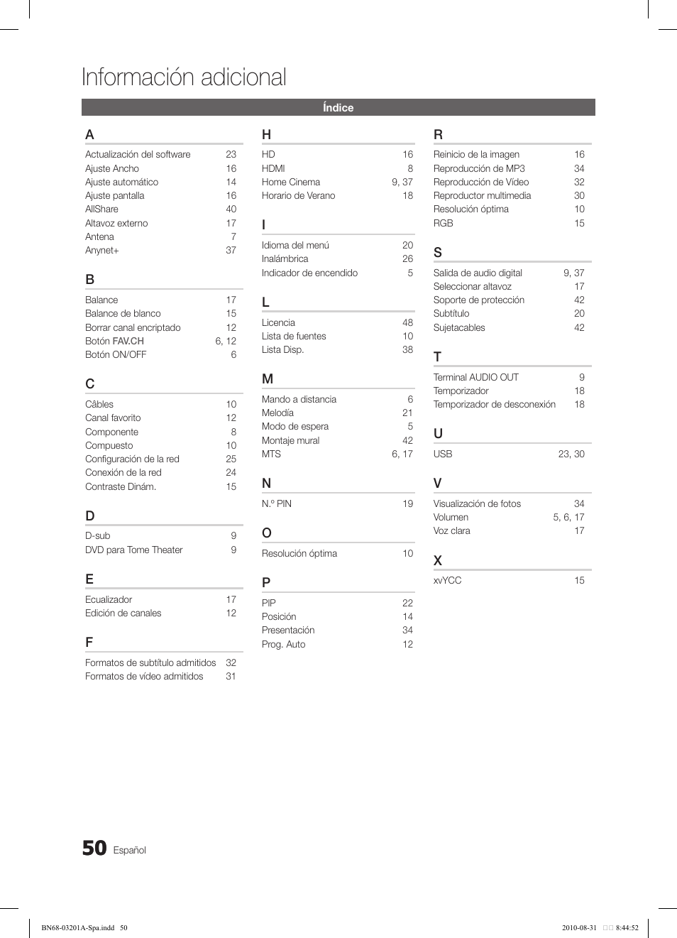 Información adicional | Samsung LN46C600F3FXZA User Manual | Page 100 / 151