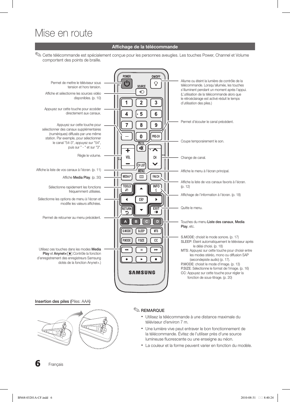 Mise en route | Samsung LN46C600F3FXZA User Manual | Page 106 / 151