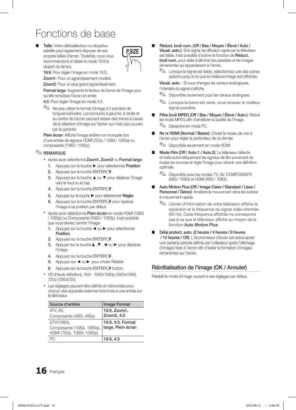 Fonctions de base | Samsung LN46C600F3FXZA User Manual | Page 116 / 151