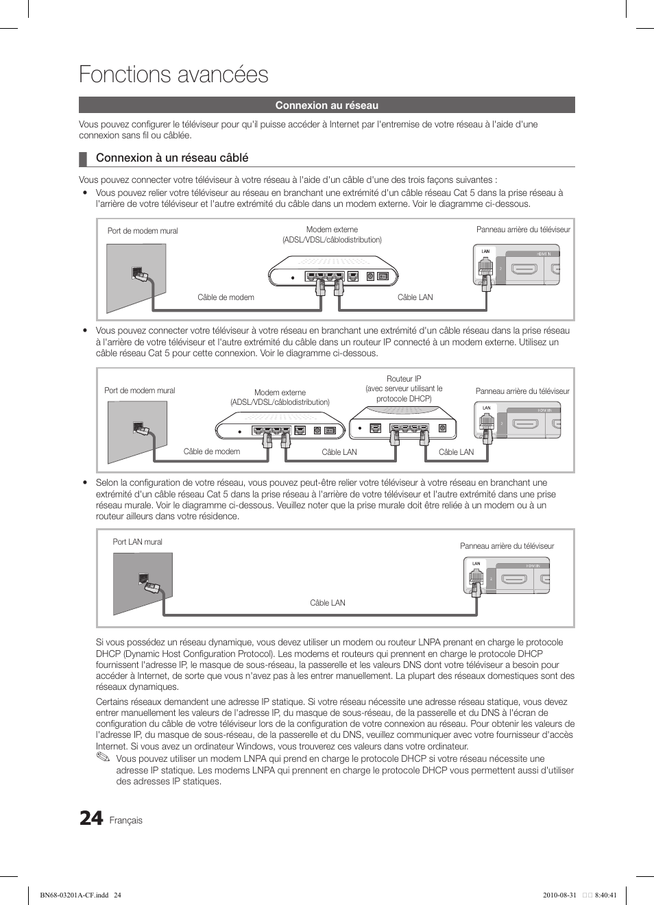 Fonctions avancées | Samsung LN46C600F3FXZA User Manual | Page 124 / 151