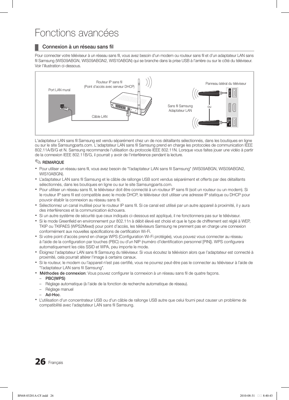 Fonctions avancées | Samsung LN46C600F3FXZA User Manual | Page 126 / 151