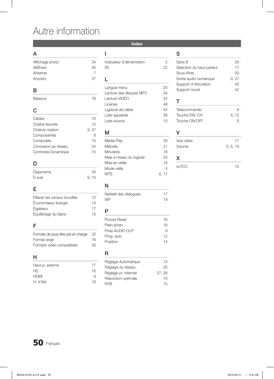 Autre information | Samsung LN46C600F3FXZA User Manual | Page 150 / 151