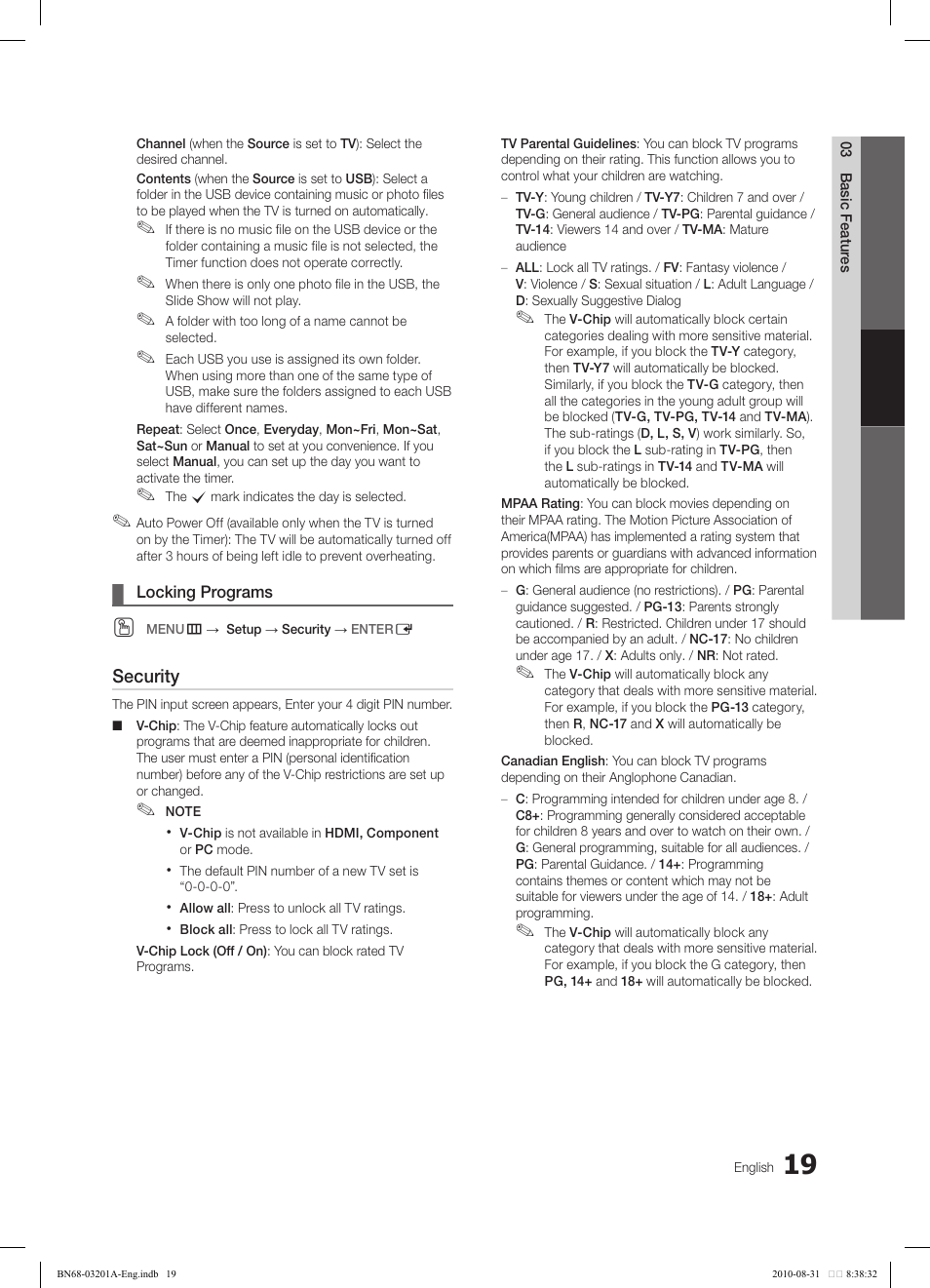 Security | Samsung LN46C600F3FXZA User Manual | Page 19 / 151