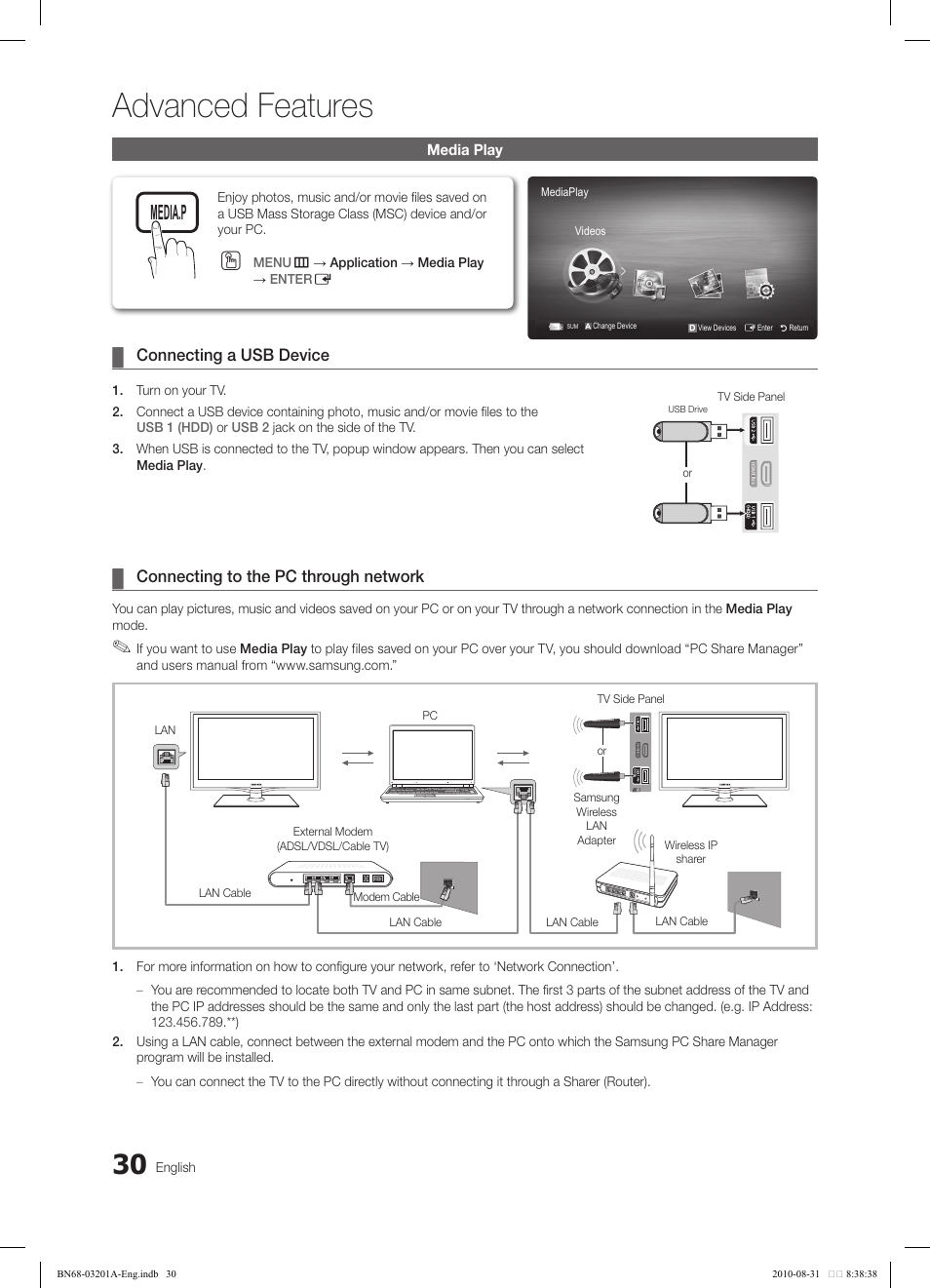 Advanced features | Samsung LN46C600F3FXZA User Manual | Page 30 / 151